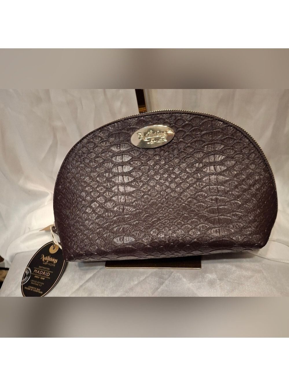 Additions By Amor Brown Embossed Cosmetic Bag Nwt